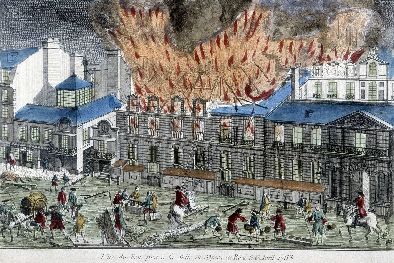 Men trying to quench the fire of the Paris opera in 1763 by French School