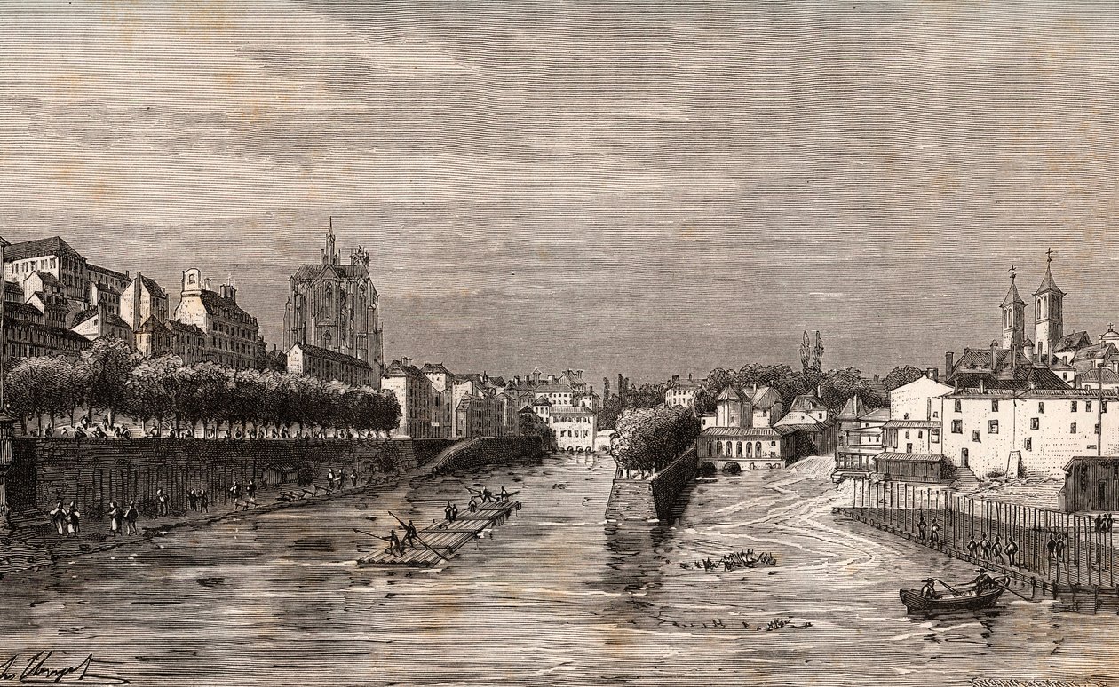 Metz - view of port Saint-Georges - Moselle - engraving in 