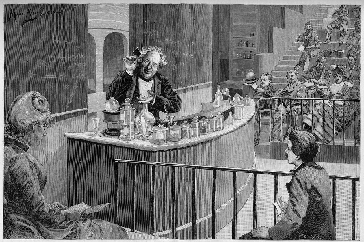 Michel Eugene Chevreul (1786-1889) gave his chemistry course in the amphitheater of the Museum of Natural History in Paris, In 