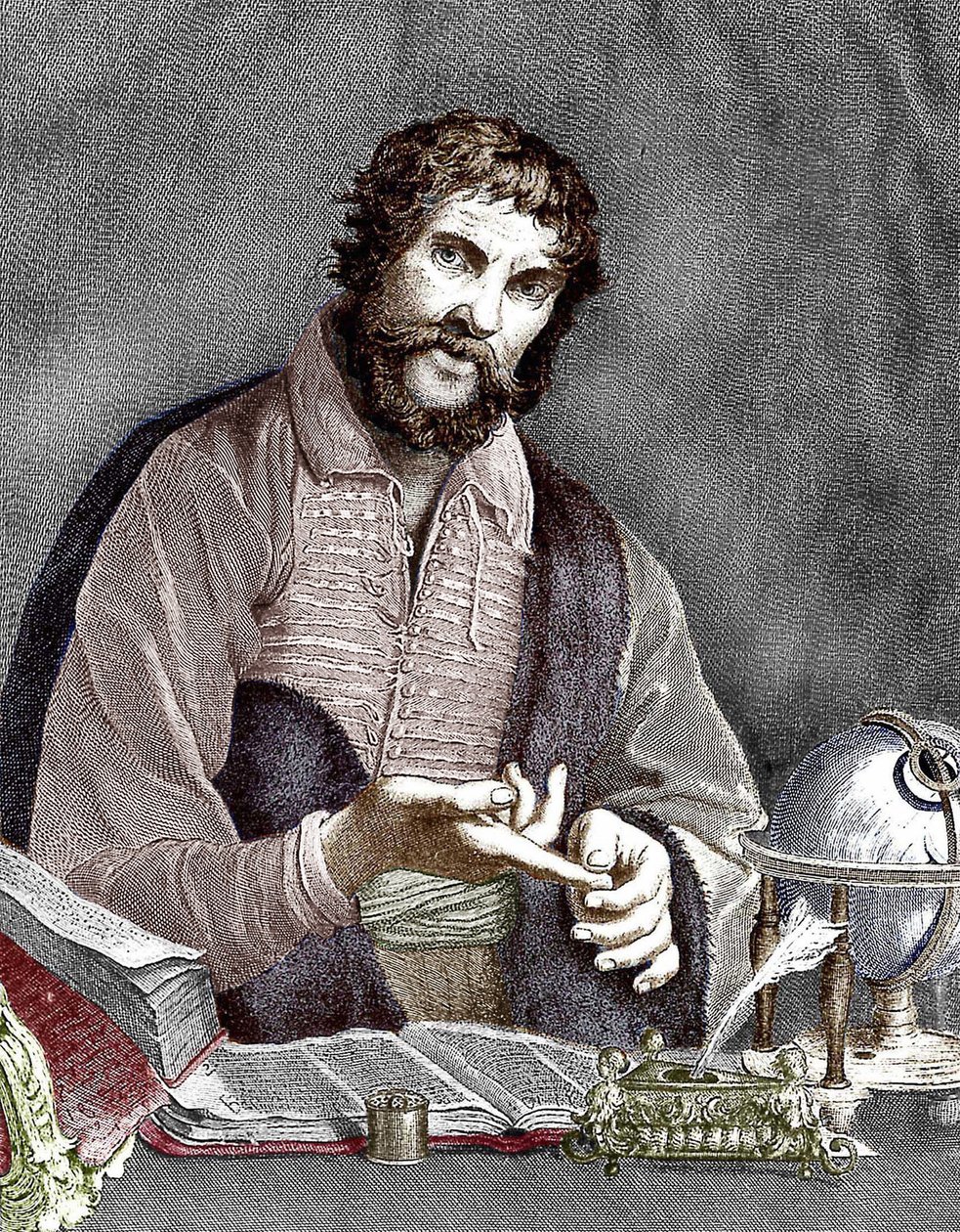Michel de Nostredame, aka Nostradamus (1503-1566) french astrologer and doctor, engraving, colourized document by French School