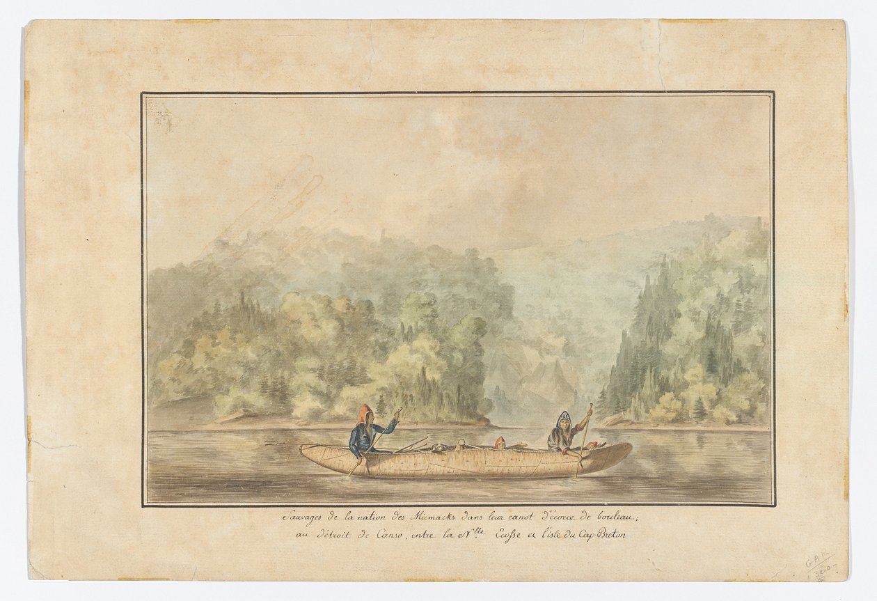 Micmacs in Their Birchbark Canoe; Strait of Canso Between Nova Scotia and the Island of Cape Breton by French School