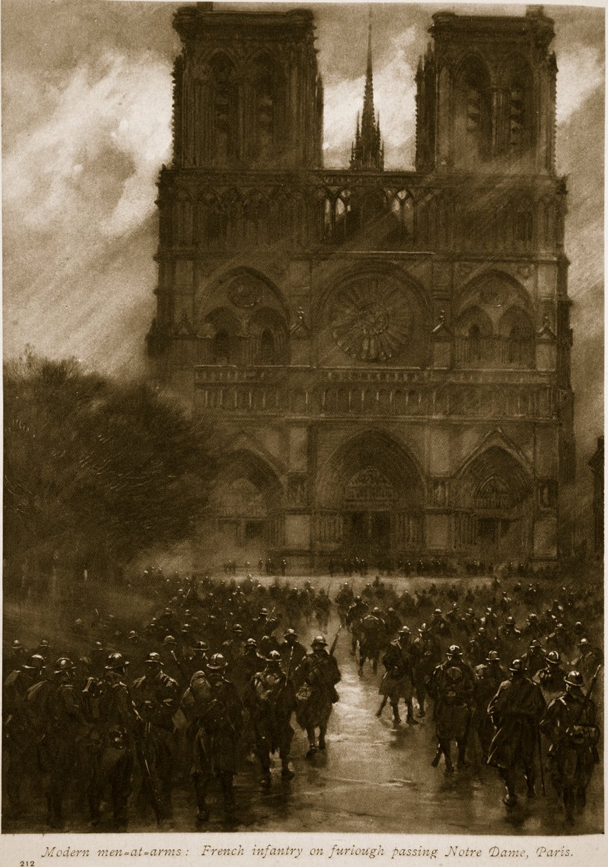 Modern Men-at-Arms: French Infantry on Furlough Passing Notre Dame, Paris, 1914-19 by French School