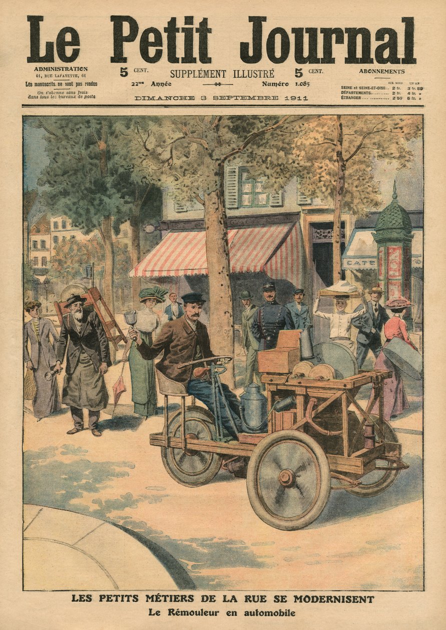 Modernisation of the Street Jobs, the Knife Grinder in His Car, illustration from 