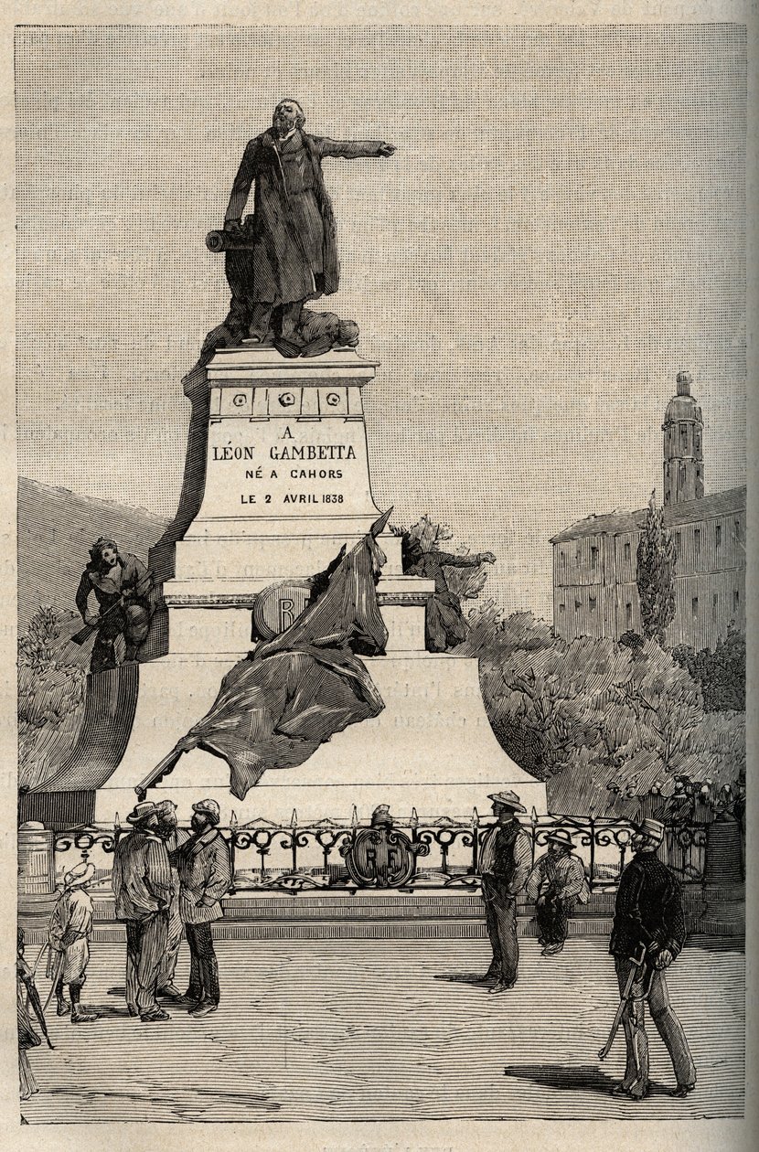 Monument to Leon Gambetta (1838-1882) by Alexandre Falguiere (1831-1900) - Cahors - engraving in 