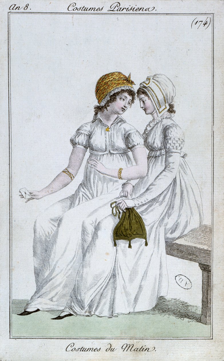 Morning dress, fashion plate from Costumes Parisiens by French School