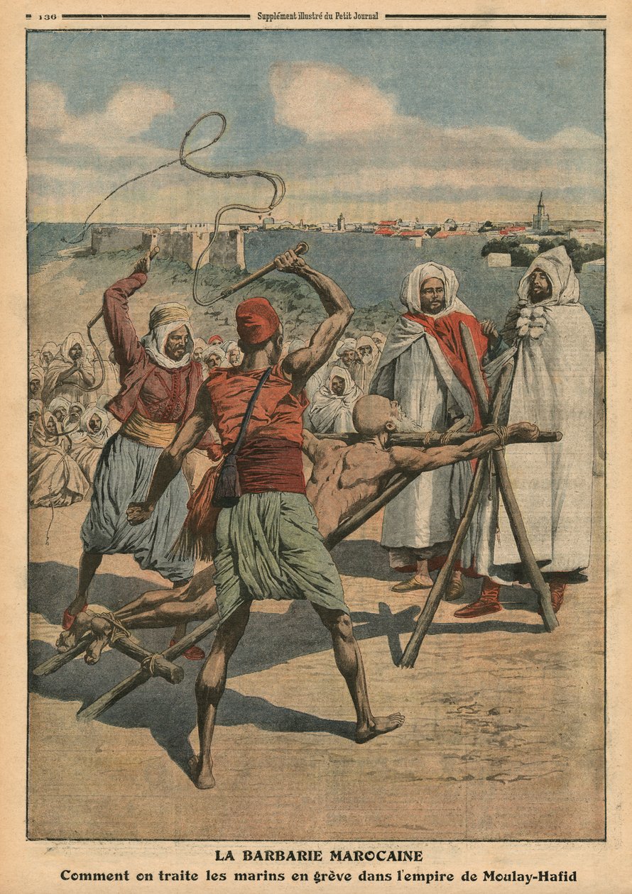 Moroccan barbarity, how the sailors on strike are treated, illustration from 