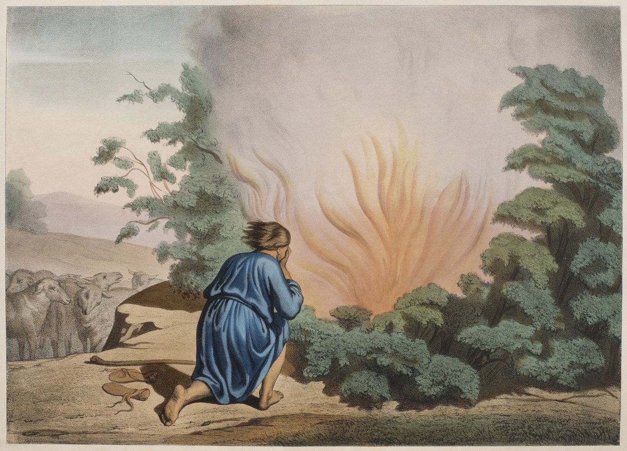 Moses and the Burning Bush, illustration from a catechism L