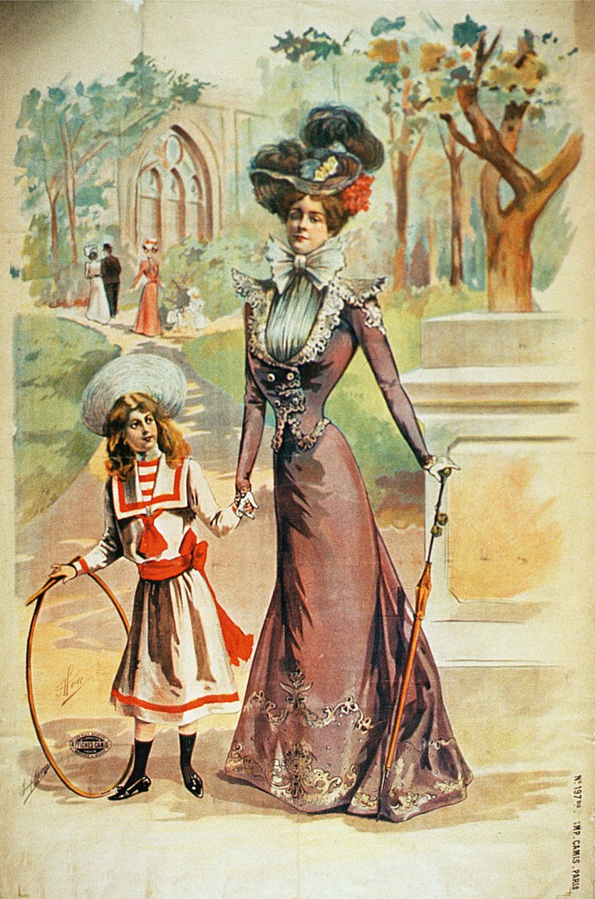 Mother and daughter on a walk by French School