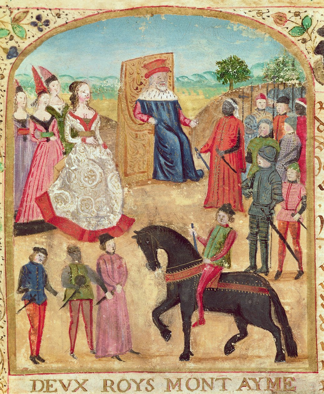 Ms 1335 f.1 Margaret of York is introduced to her future husband, Charles the Bold on 27th June, 1468 at Damme by French School