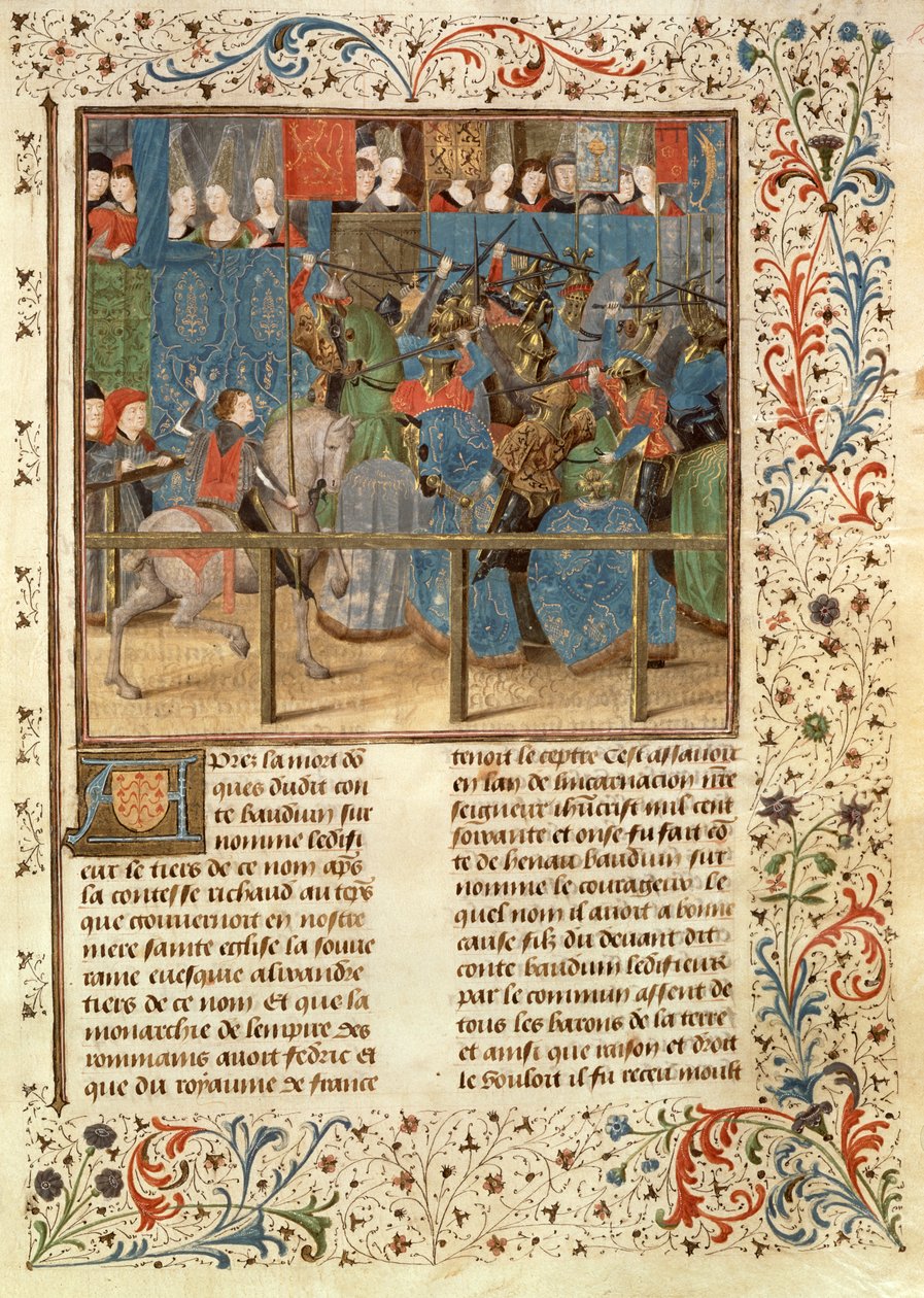 A Tournament Scene, from the Histoire des Nobles Princes de Hainaut, by Jacques de Guise (Ms 149 t.3 fol.82) by French School
