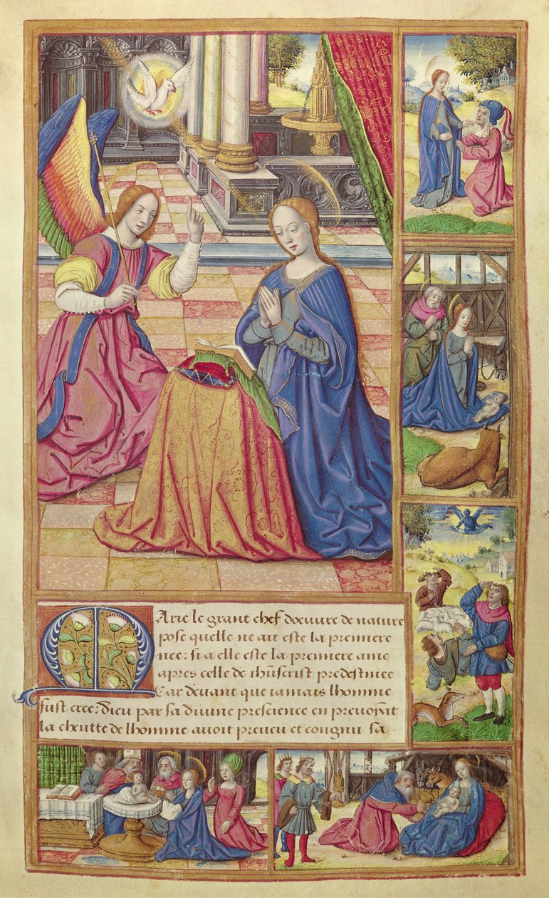 The Annunciation and the Childhood of Christ, from Vie des Femmes Celebres, c.1505 by French School