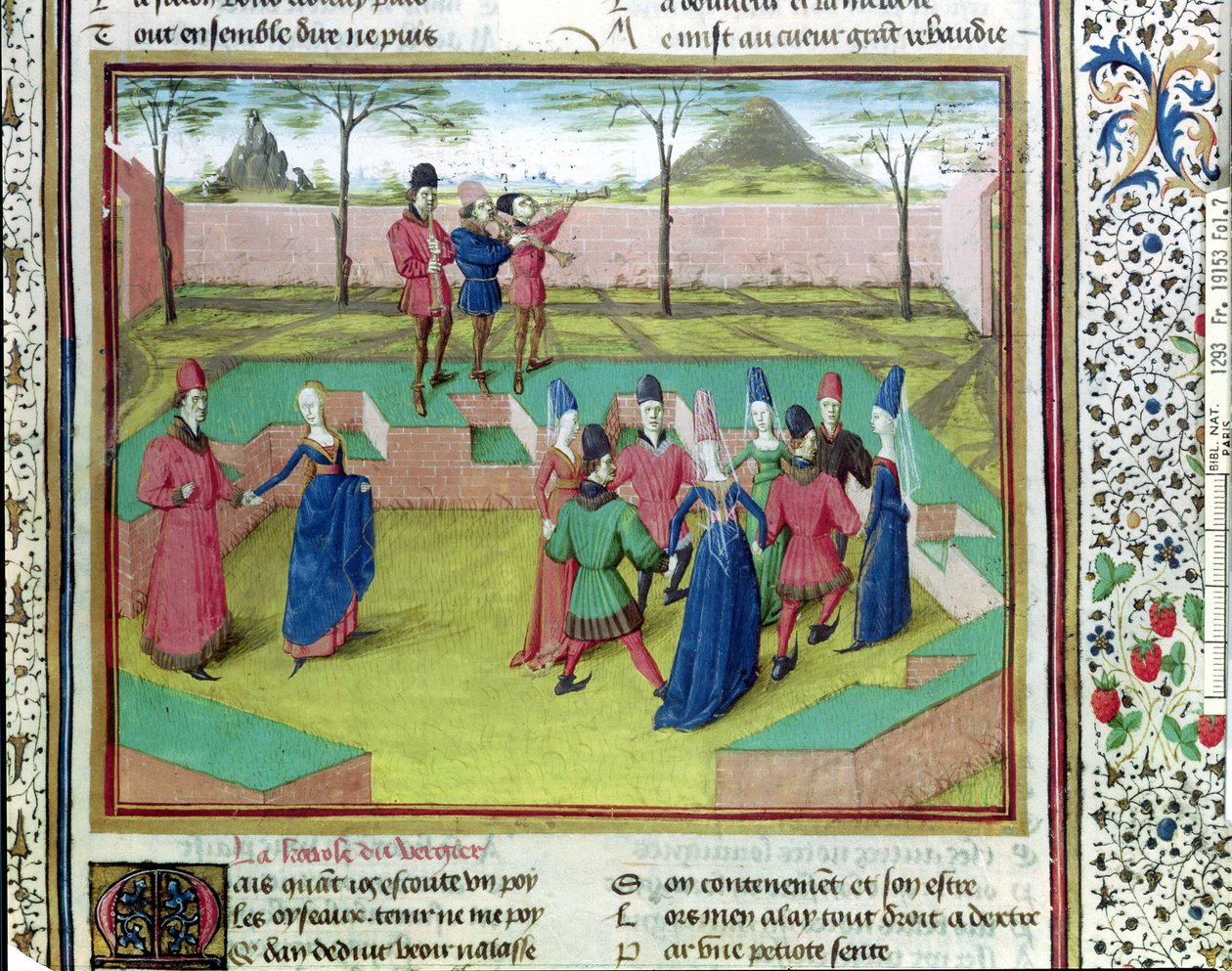 A Carole in the Orchard, Illustration from Le Roman de la Rose by Jean de Meung by French School