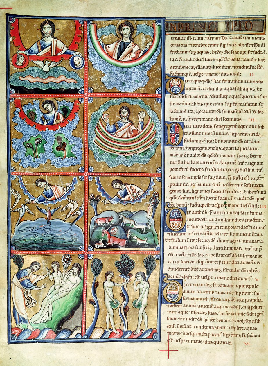 Ms 1 f.4v The Creation of the World, from the Souvigny Bible