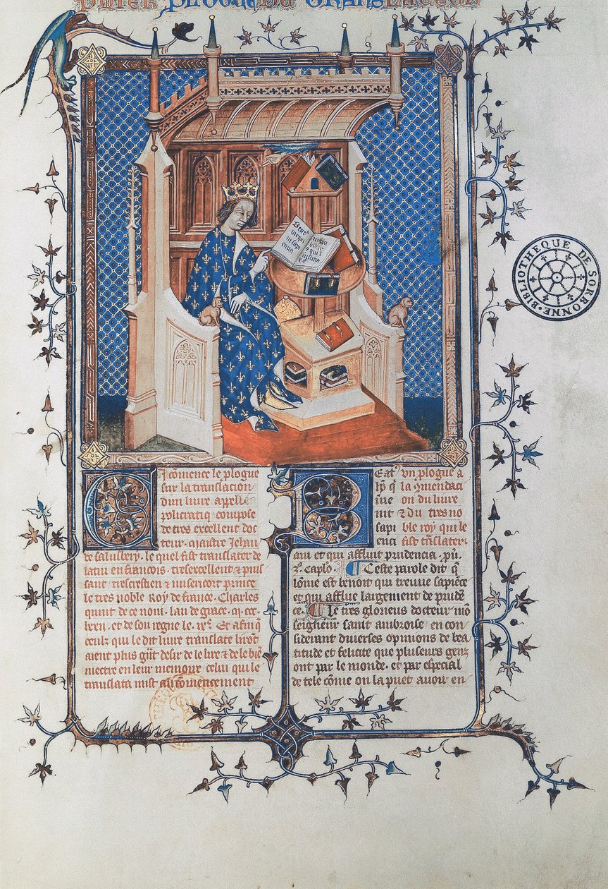 Charles V, the Wise, King of France, from John of Salisbury, Polycraticus by French School