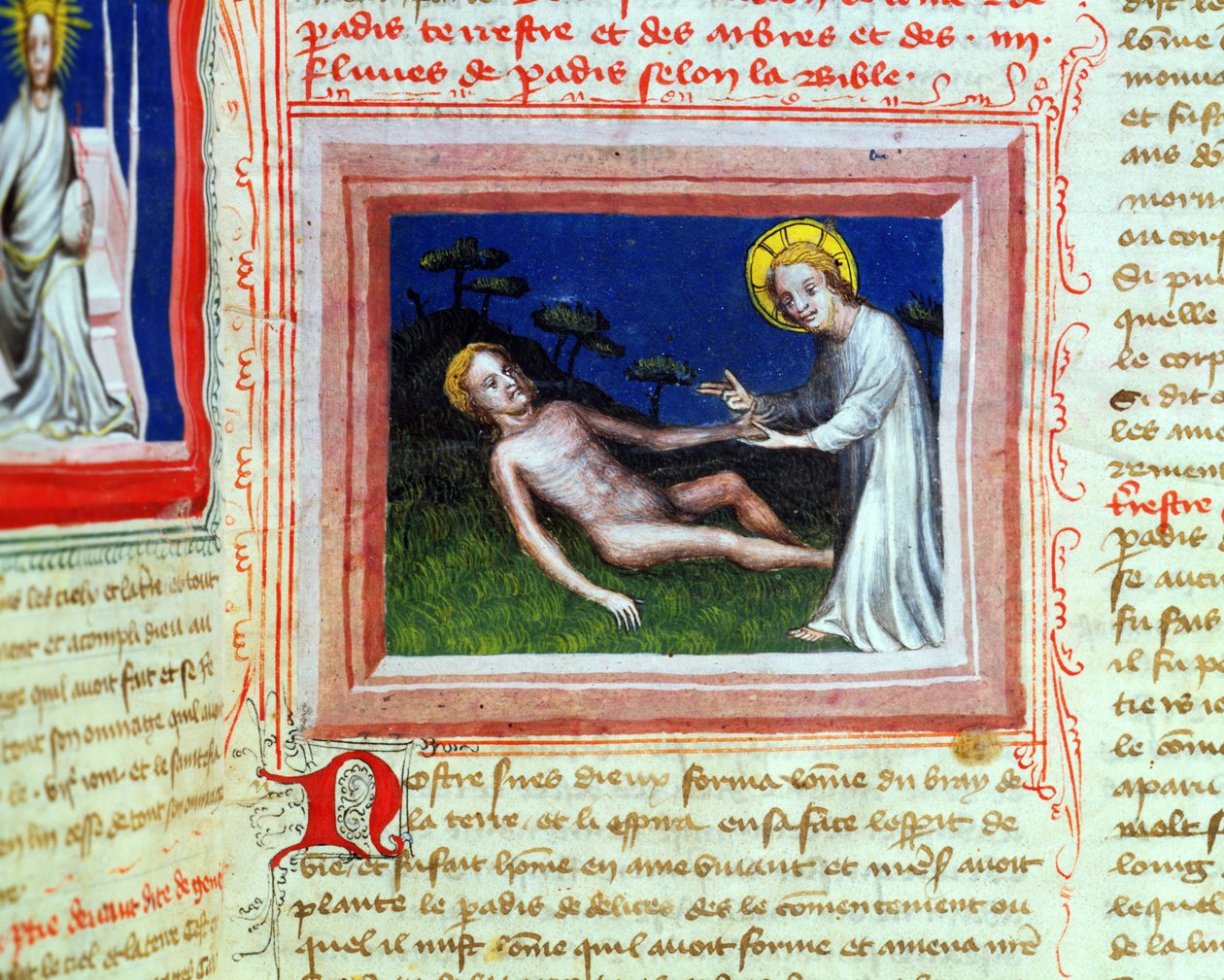 Creation of Adam (from the Bible des Grands Augustins, 1494) by French School