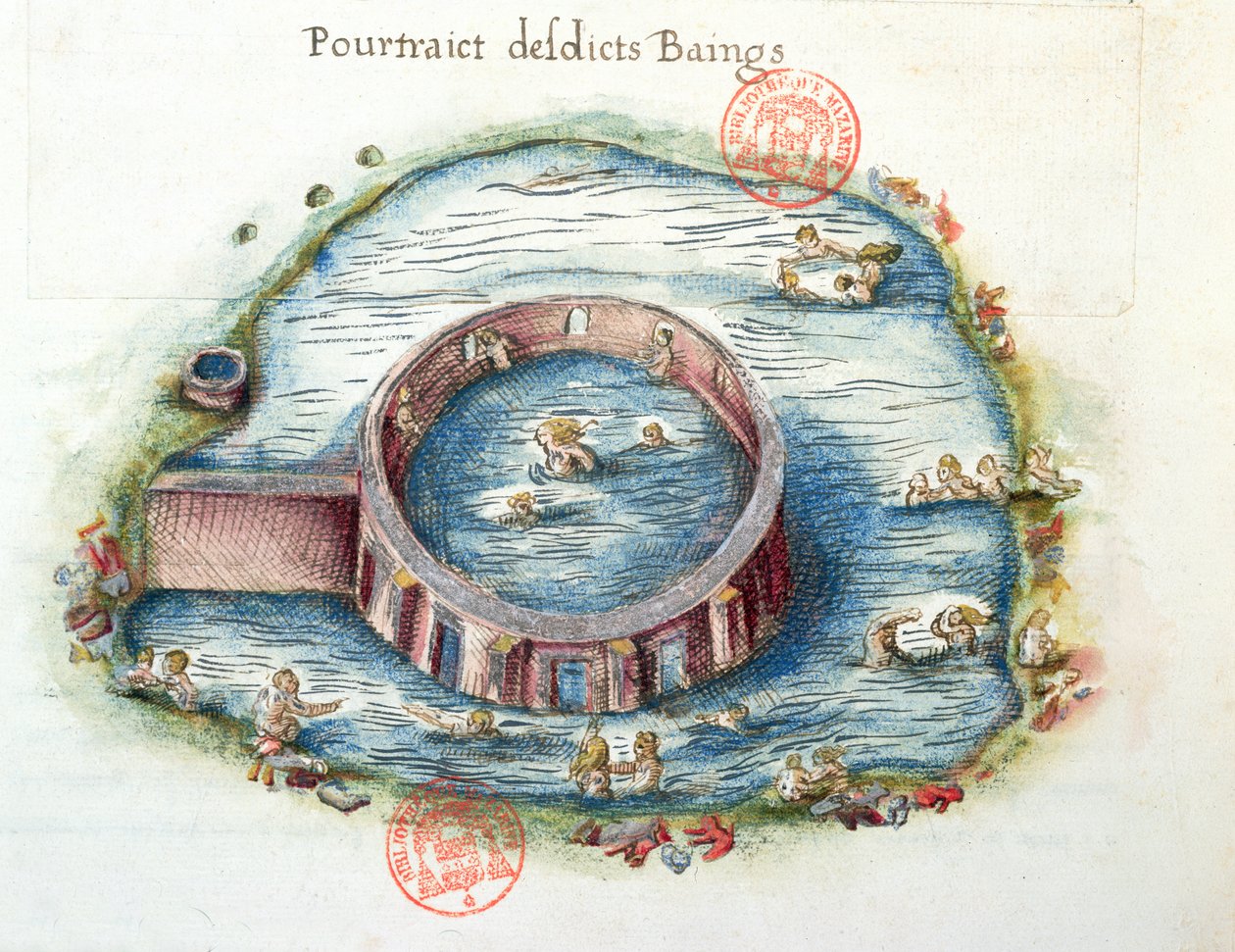 The Baths of Bourbon-Lancy, illustration from Generale Description du Bourbonnais by Nicolas de Nicolay, 1569 by French School