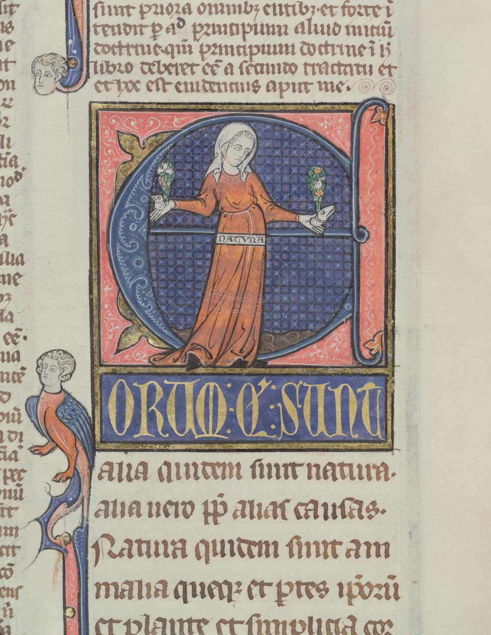 Historiated initial E with a representation of Nature, from the Physics by Aristotle by French School