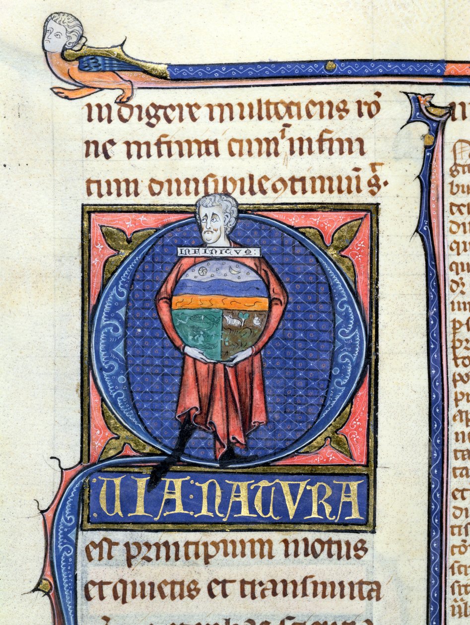 Philosopher Holding a Globe with the Four Elements, from the Physics by Aristotle by French School