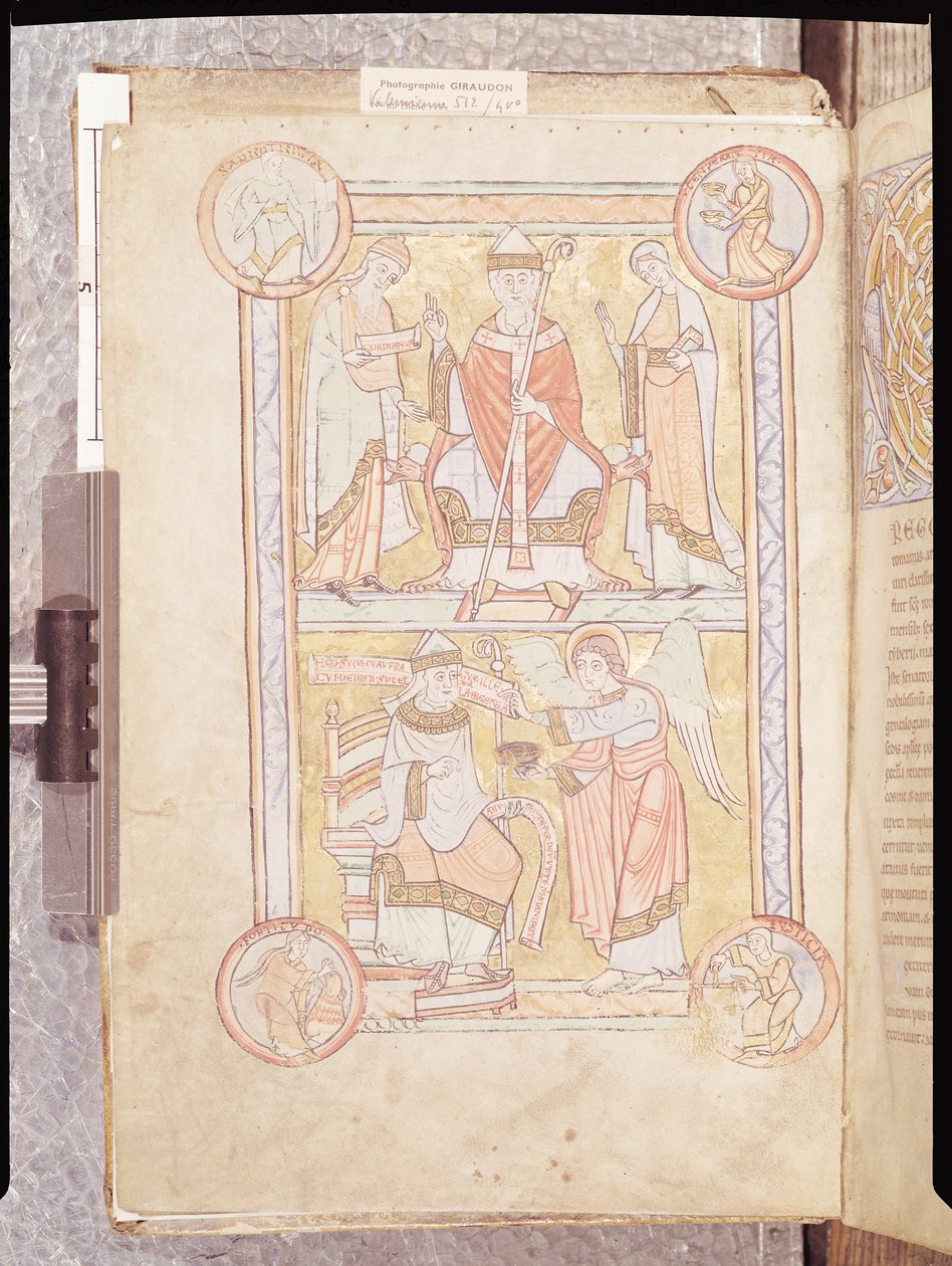 St. Gregory the Great Between His Father, Gordien, and His Mother, Silvia and a Drowned Man as an Angel, from Liber Pastoralis by French School