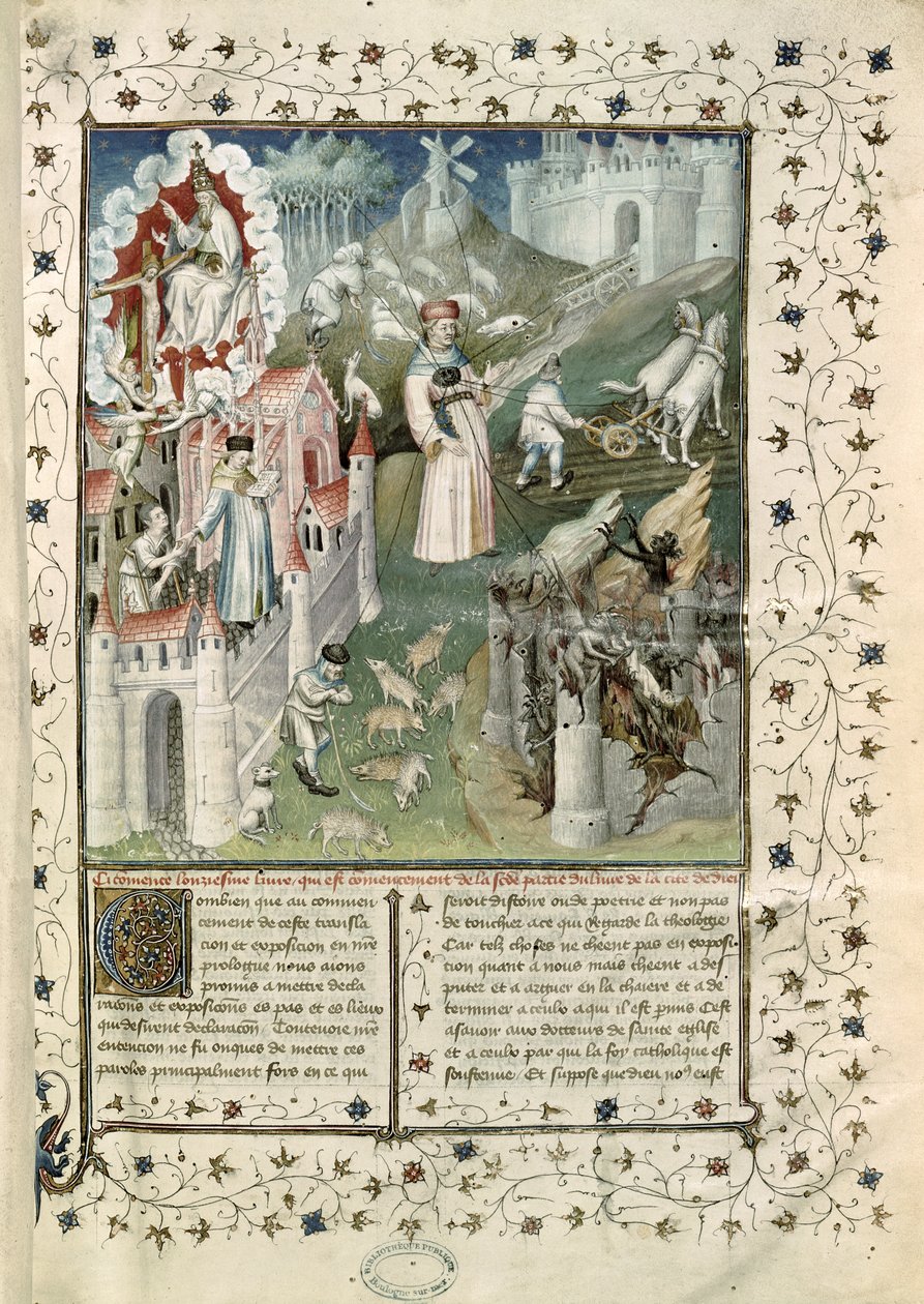 The City of God, the City of Caen and the City of Vices, from La Cite de Dieu by St. Augustine of Hippo translated by Raoul de Preles by French School