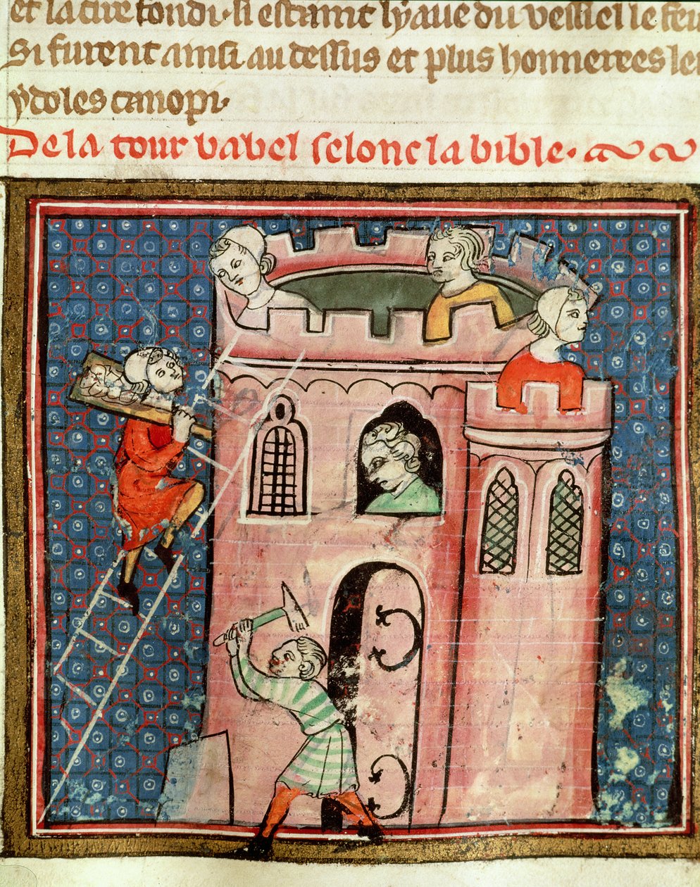 The Construction of the Tower of Babel, from Bible Historiale by Guiart des Moulins by French School