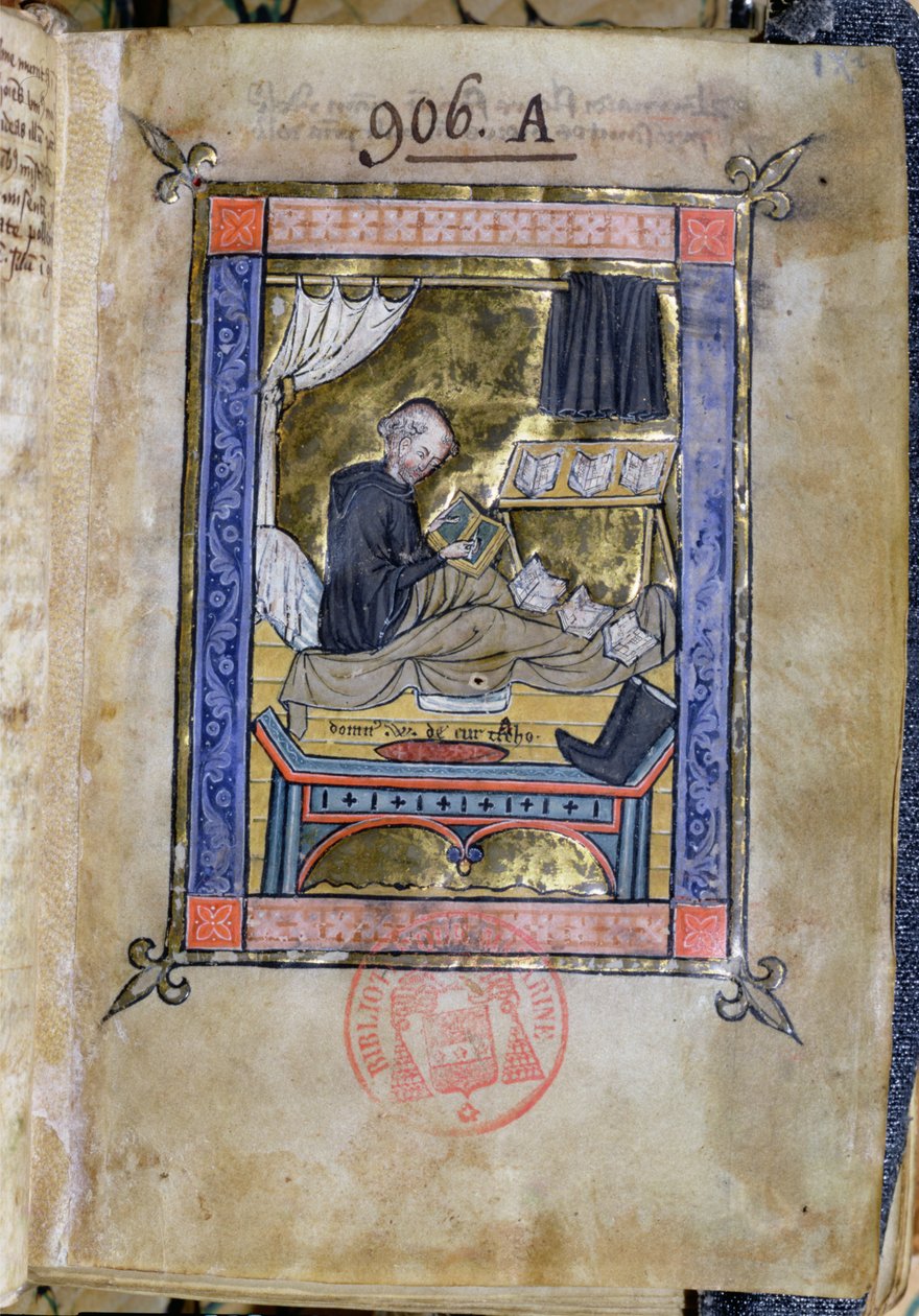 Monk Writing in His Bed, from Flores Bernardi by Guillaume de Tournai by French School