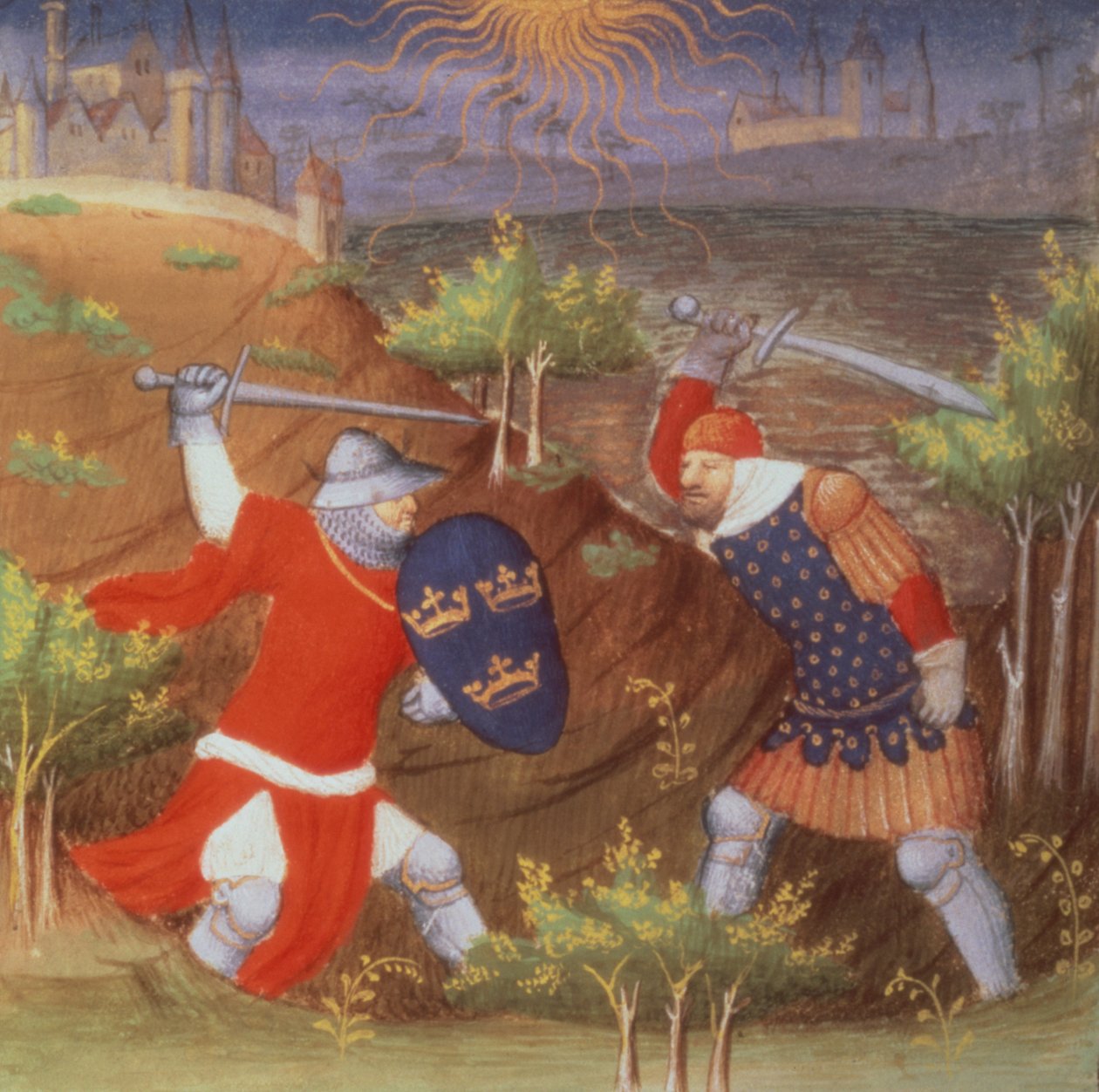 King Arthur Fights a Roman General, from a Manuscript of Histories, by the Boucicaut Master by French School