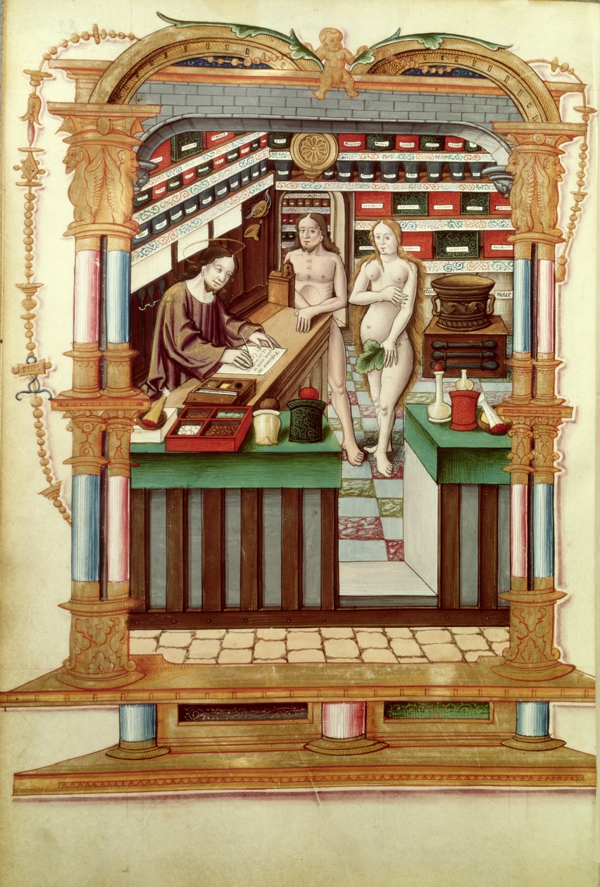 Christ the Pharmacist with Adam and Eve, from Chants royaux sur la Conception couronnee du Puy de Rouen by French School