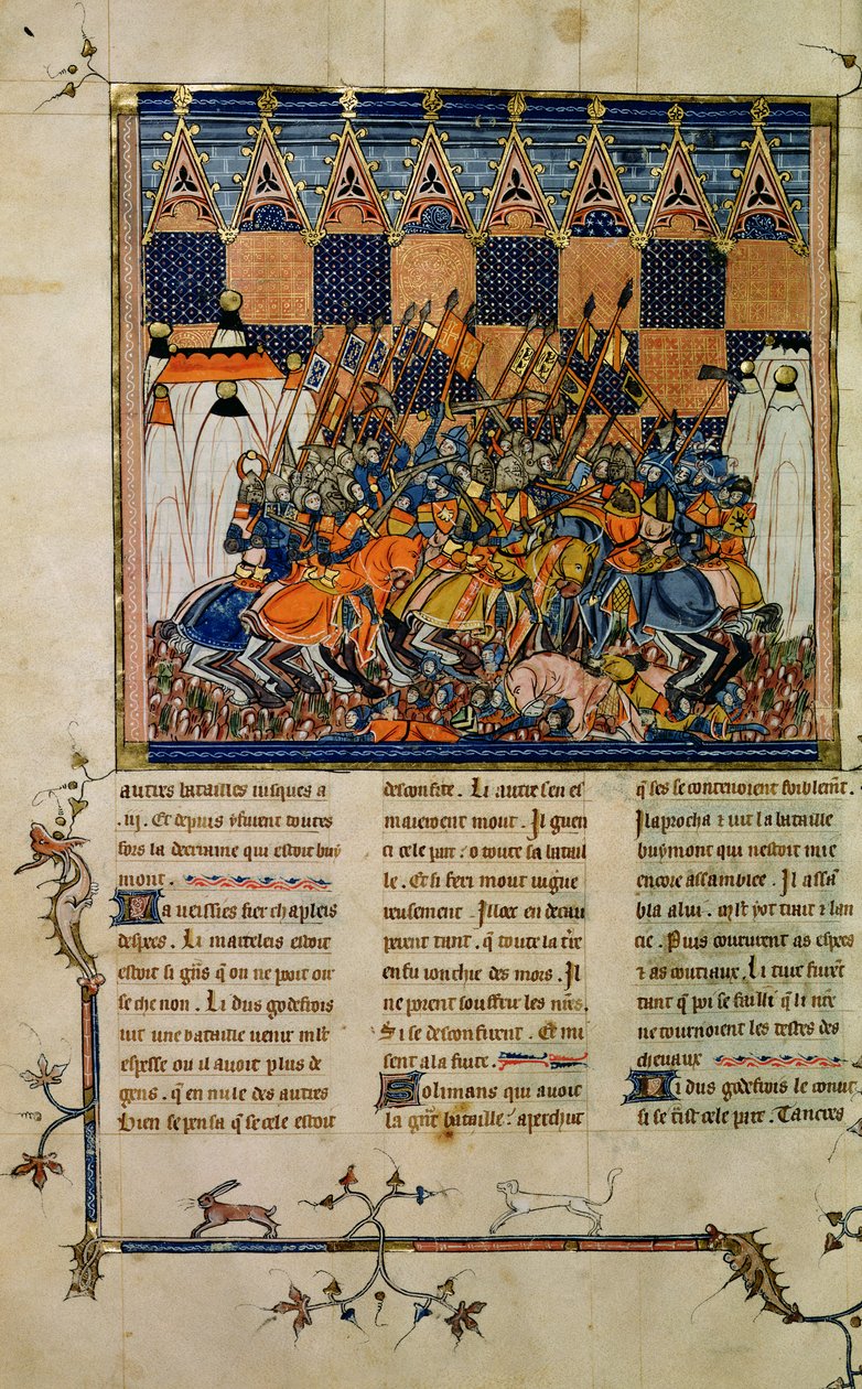 Battle Scene, from the Biography of Godefroi de Bouillon, A History of Western Saints by French School