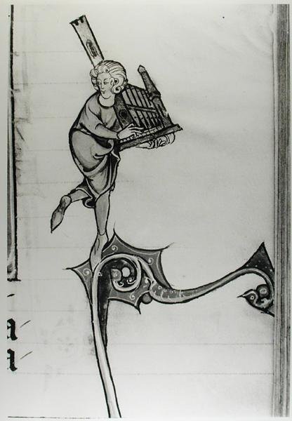 Musician Playing a Portative Organ, from lHistoire de Merlin, c.1280-90 by French School
