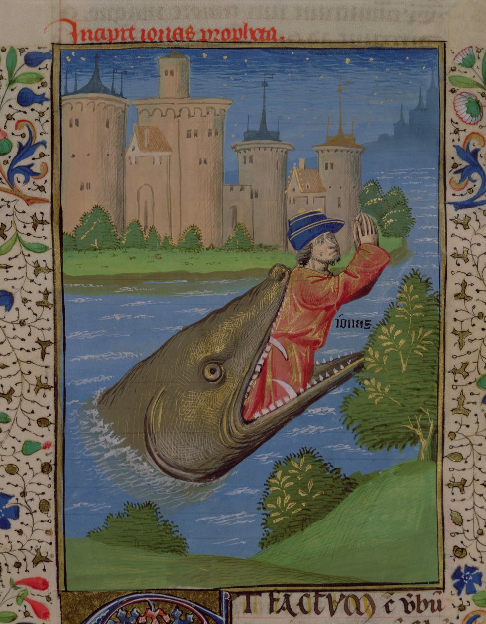 Jonah and the Whale, from the Bible of Jean XXII by French School