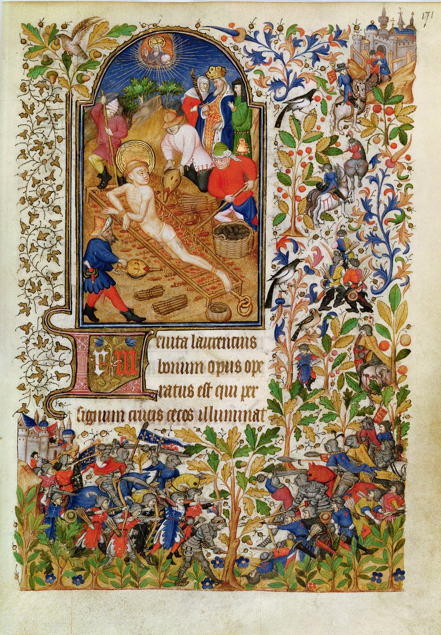The Martyrdom of Saint Lawrence, from the Hours of Marguerite d