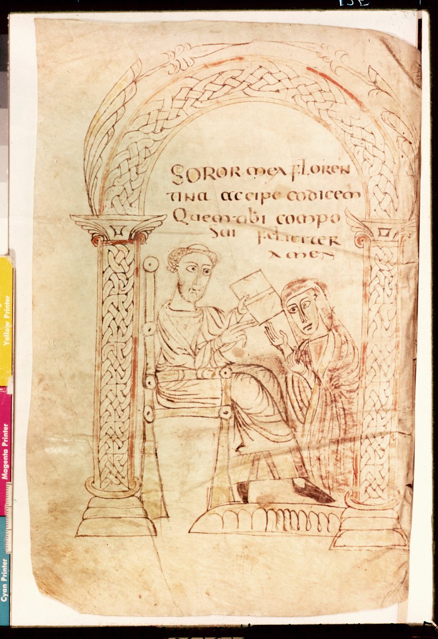 Isidore offers his work to his sister Florentina, from De fide catholica ex Veteri et Novo Testamento contra Judaeos by Isidore of Seville, c.800 by French School