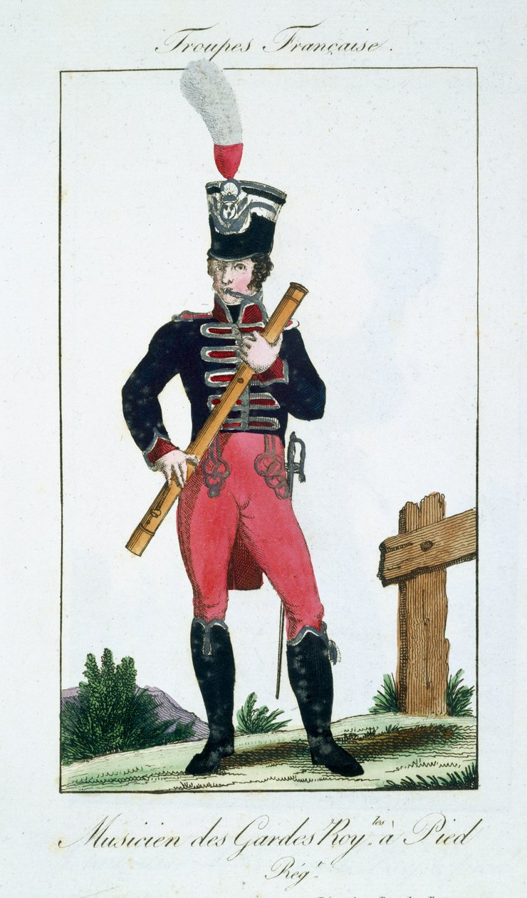 Musician of the Royal Footguards, from Troupes Francaises, pub. chez Basset, Paris, c.1790 by French School