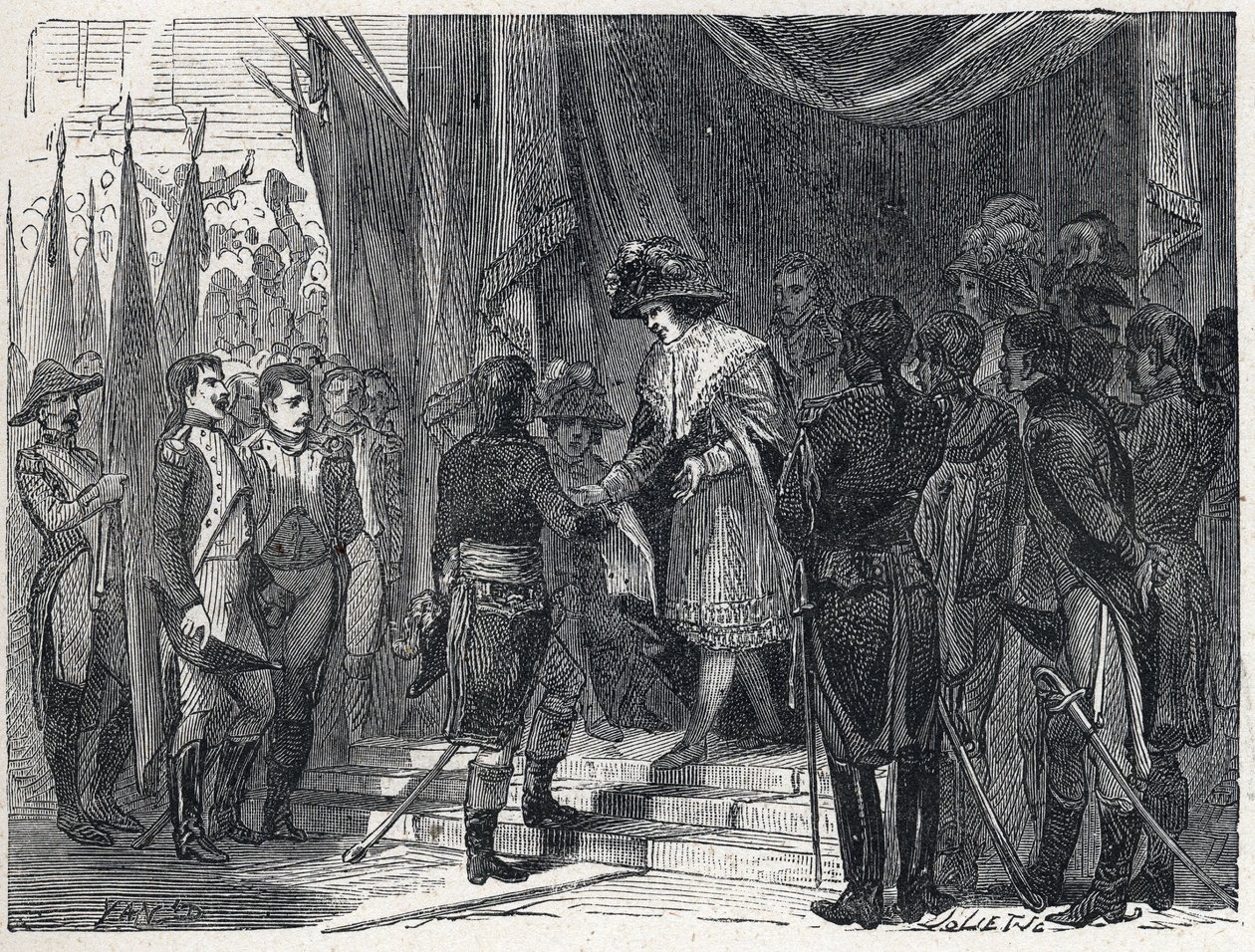 Napoleon Bonaparte (1769-1821) handing over the Treaty of Campoformio to the member of the Executive Board on 10 December 1797. This treaty between France and Austria marks the end of the First Coalition by French School