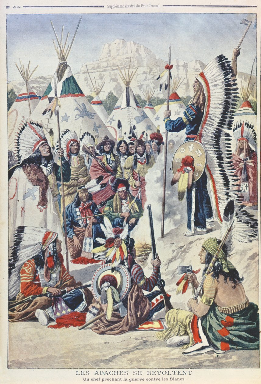 Native American Chief urging Revolt against the White People, illustration from Le Petit Journal by French School