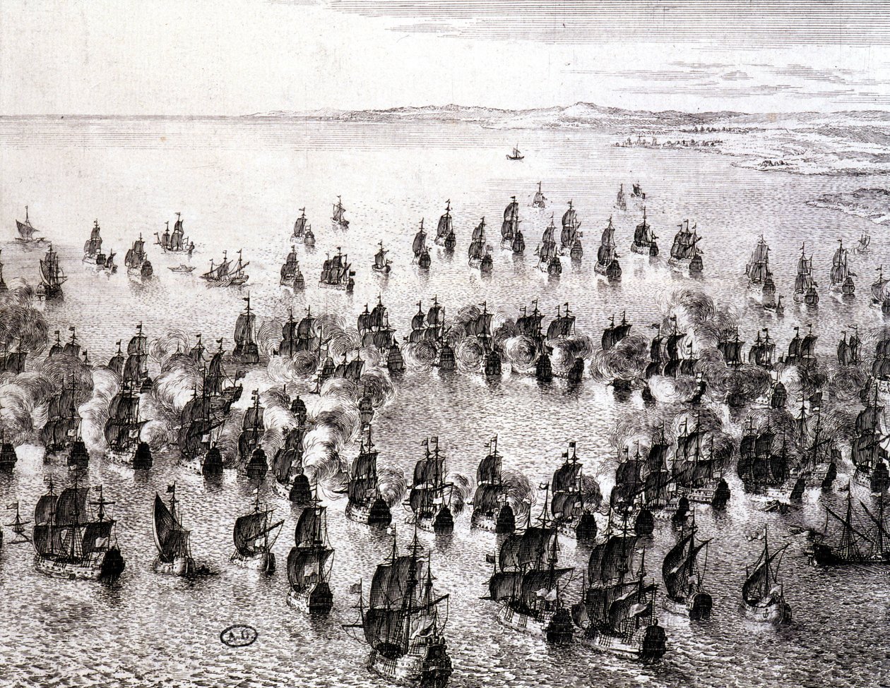 Naval battle - engraving by French School