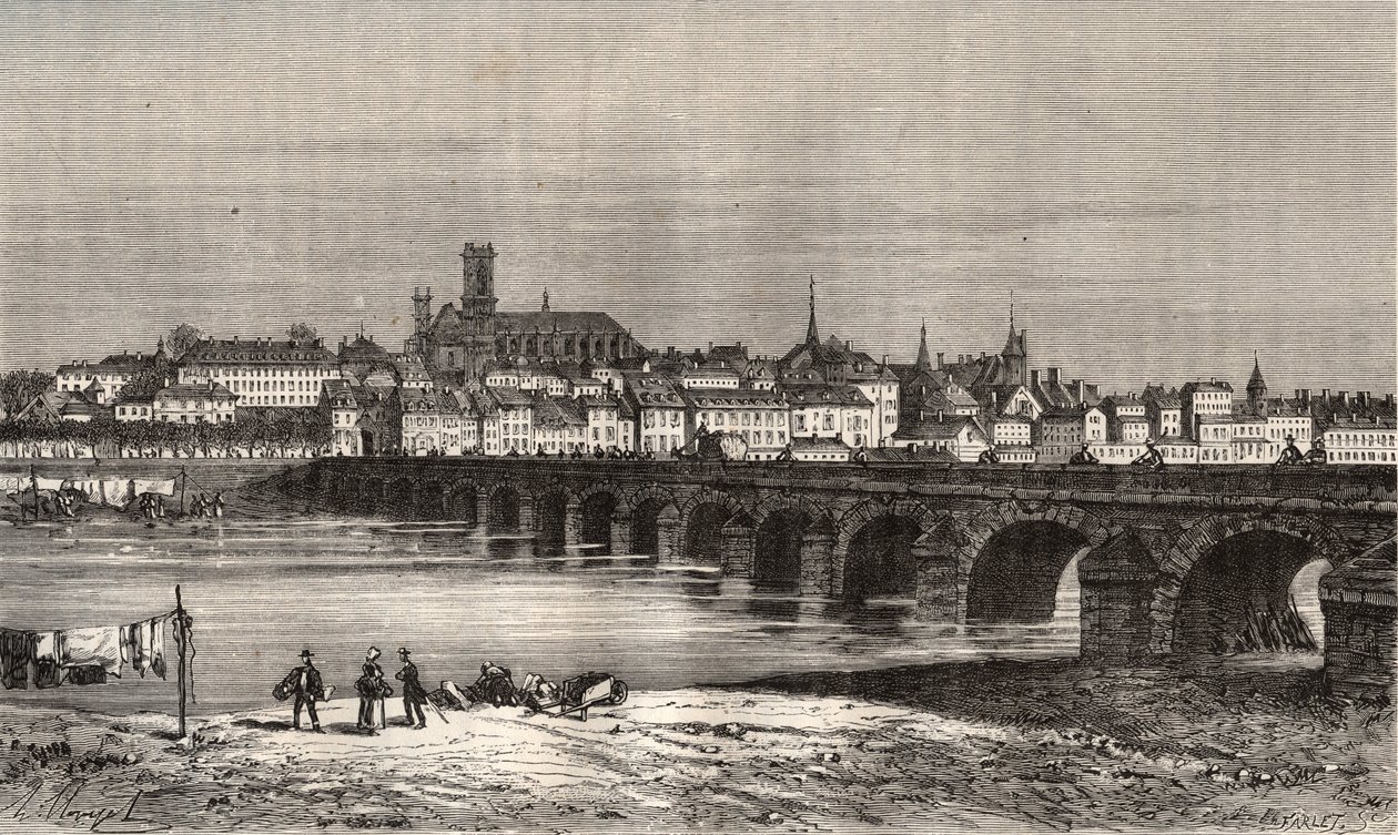 Nevers - Nievre en region Burgundy - engraving in 