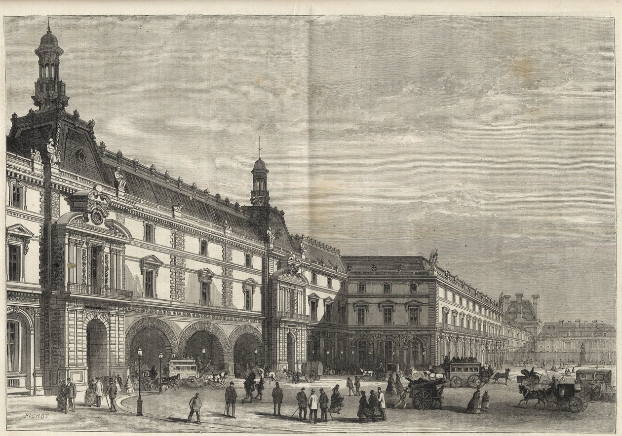 New Buildings of the Tuileries in the Place du Carrousel (engraving) - Le nouveau Louvre - facade du cote de la place du Carrousel et salle des États - engraving of 1869 by French School