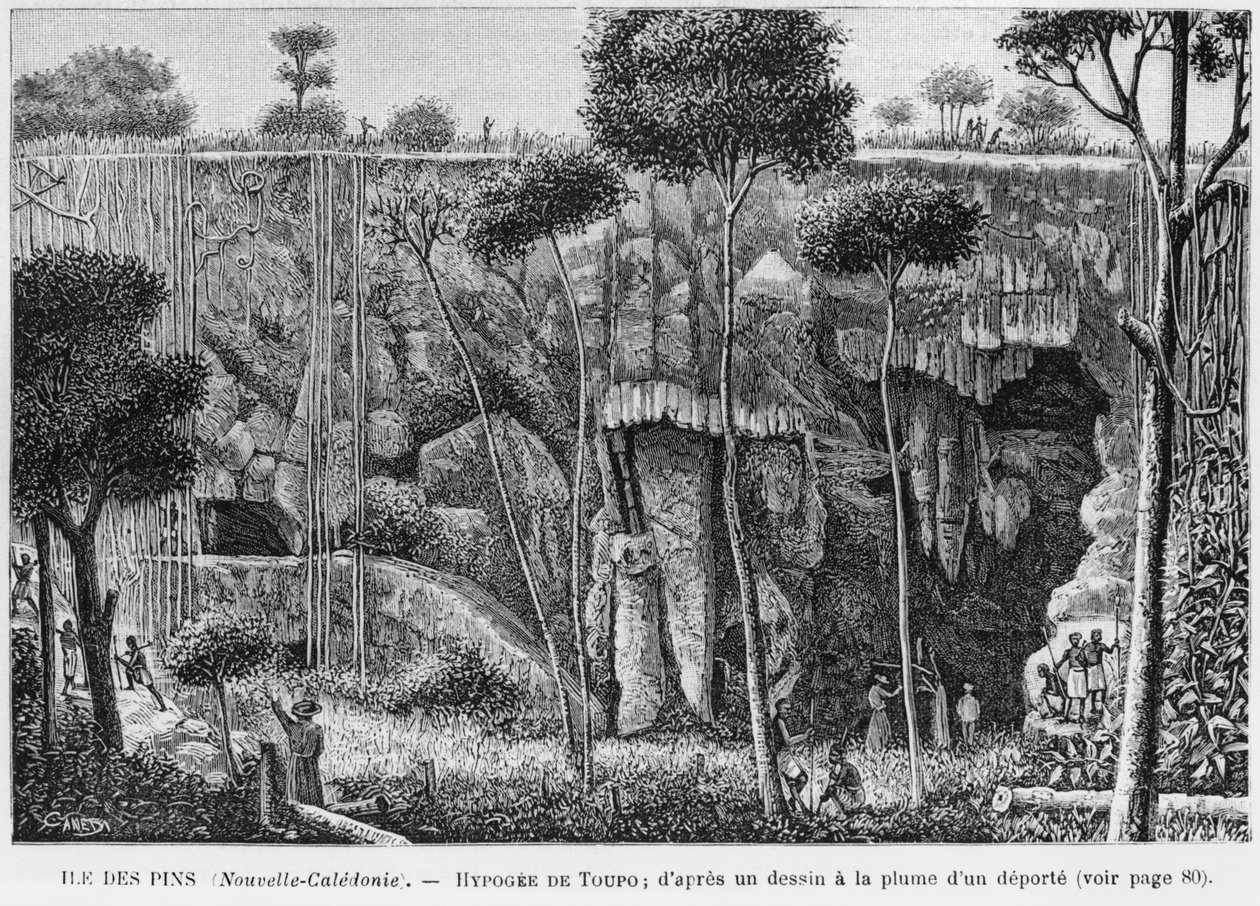 New Caledonia, Isle of Pines, Hypogeum of Toupo, After a Pen and Ink Drawing by a Deportee, Illustration from the Bulletin Les Missions Catholiques, 1893 by French School