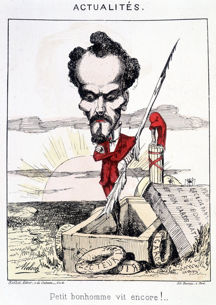 News - Little Bonhomme Still Lives! Caricature about Rochefort Standing in a Grave by French School