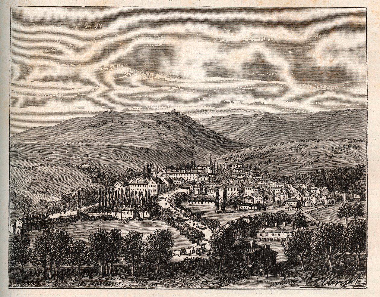 Niederbron-les-Bains en Alsace - engraving in 