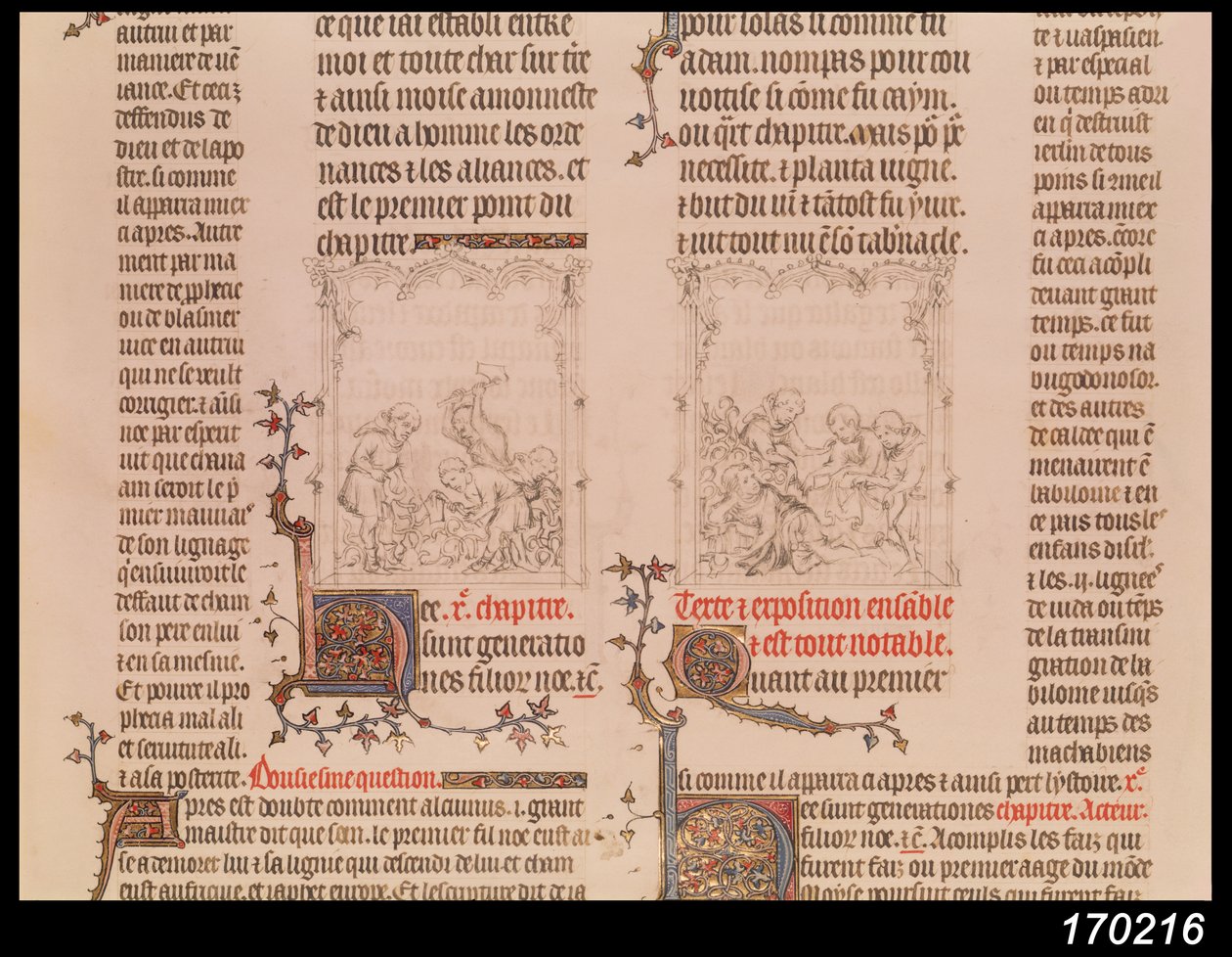Noah in the Vineyard and the Drunkenness of Noah, from The Bible of Jean Sy, c.1355 by French School