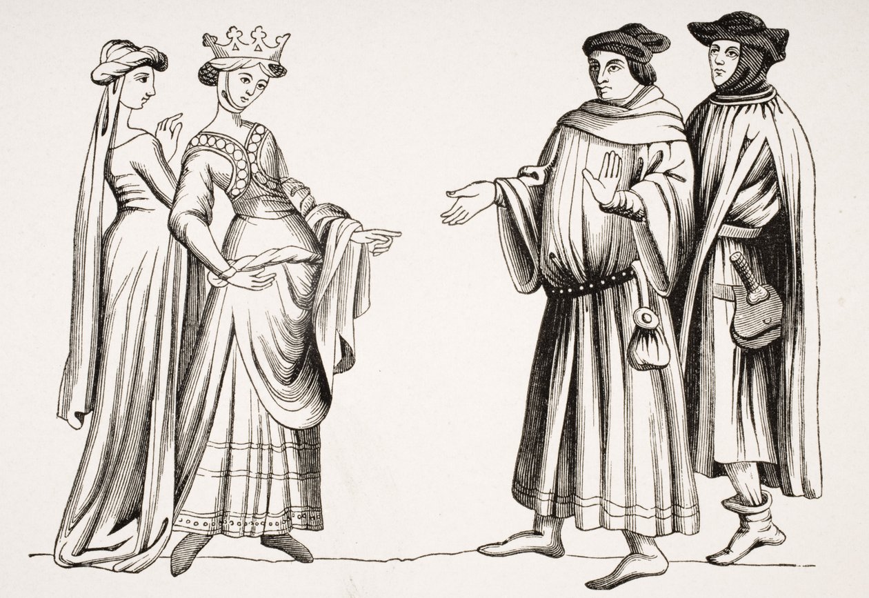 Noble Lady and Maid of Honour and Two Burgesses, After a Miniature in 