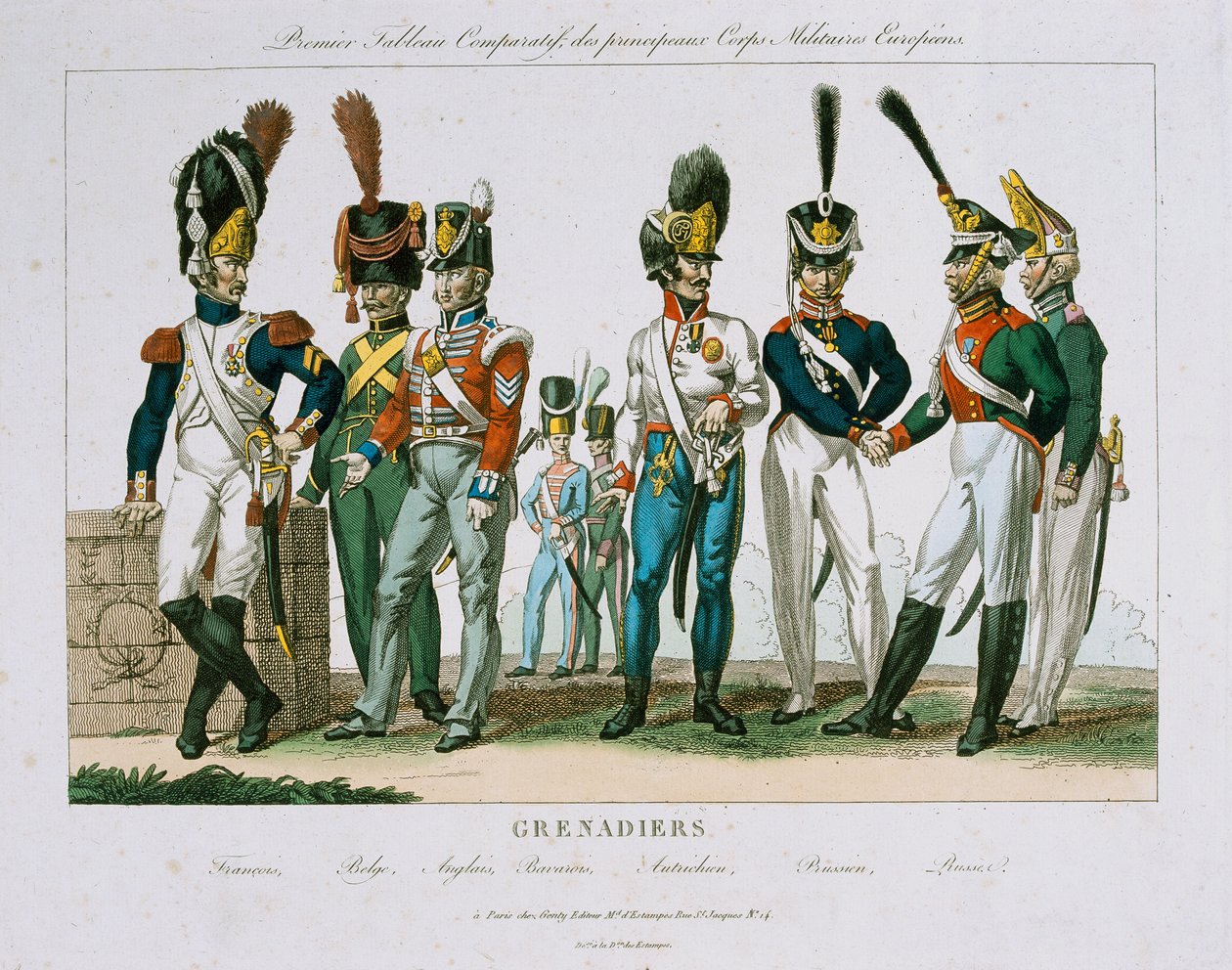 Northern European Grenadier Officer Uniforms, published by DEstampes, Paris, c.1815 by French School