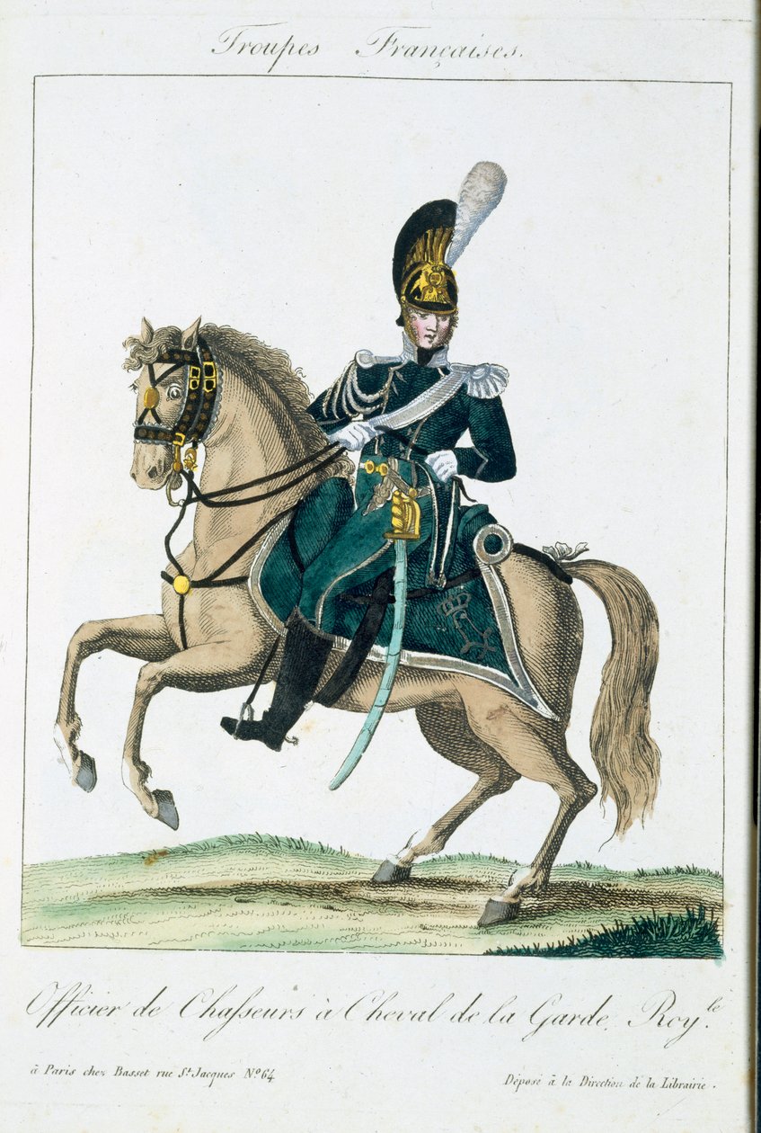 Officer of the Royal Horse Guards, from Troupes Francaises, pub. chez Basset, Paris, c.1790 by French School