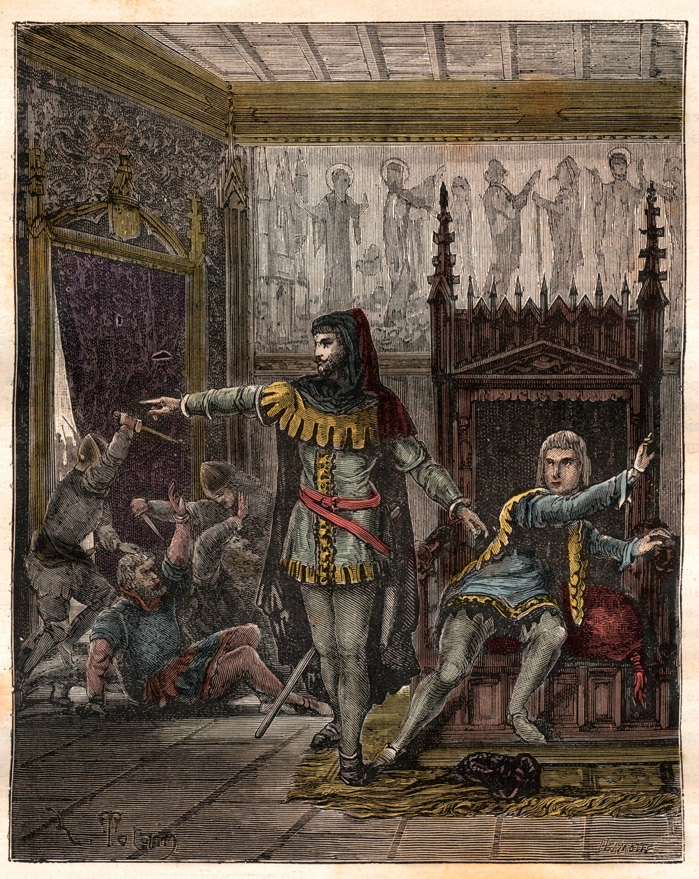 One hundred years war: The dolphin Charles (then Charles V) and Etienne Marcel who murdered two ministers Robert de Clermont and Jean de Conflans in the room of the French dolphin by French School