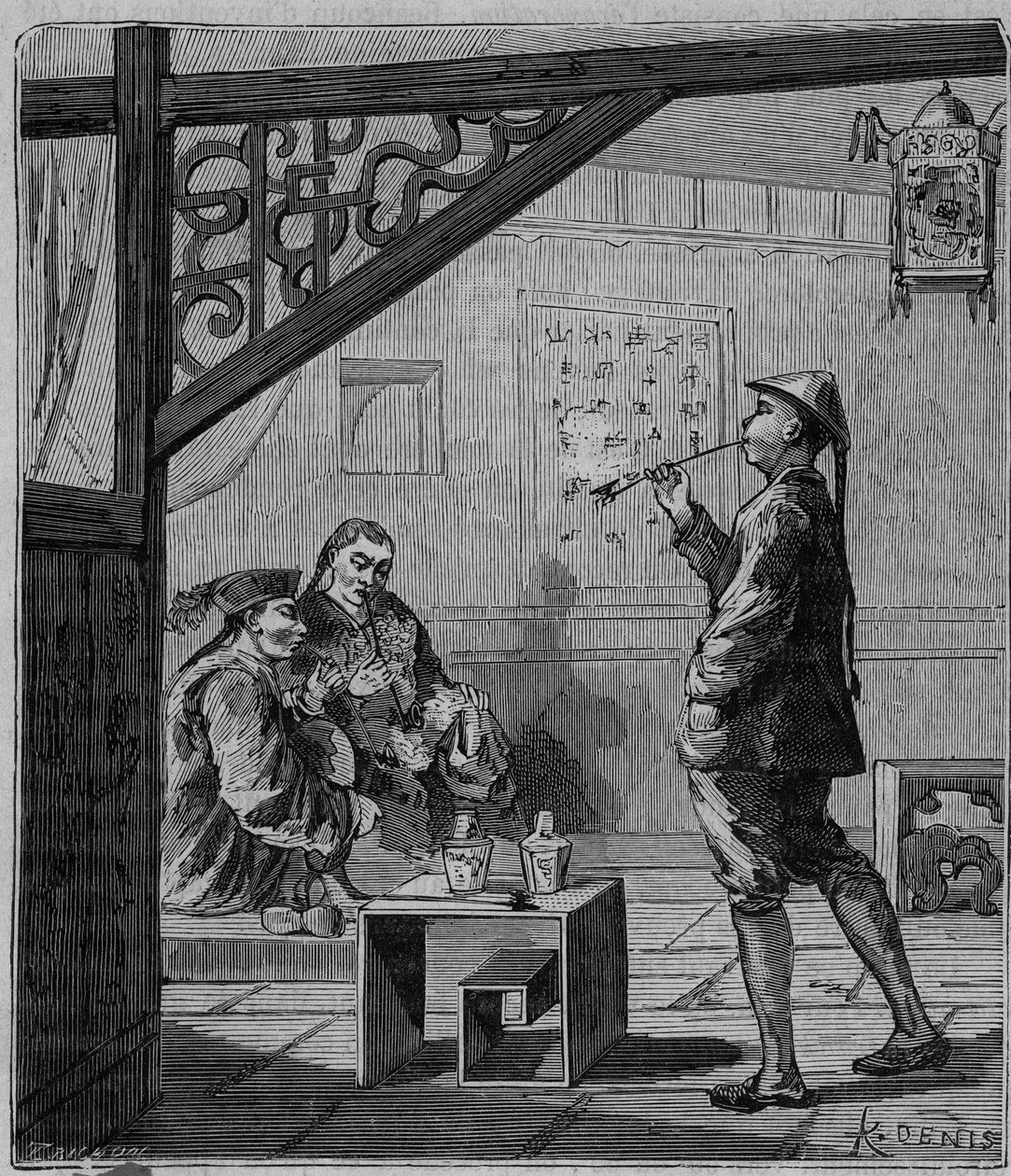 Opium smokers in China in the 19th century - Engraving in “Sciences available to all - Popular physics and chemistry” by Alexis Clerc - End 19th century - Private collection by French School