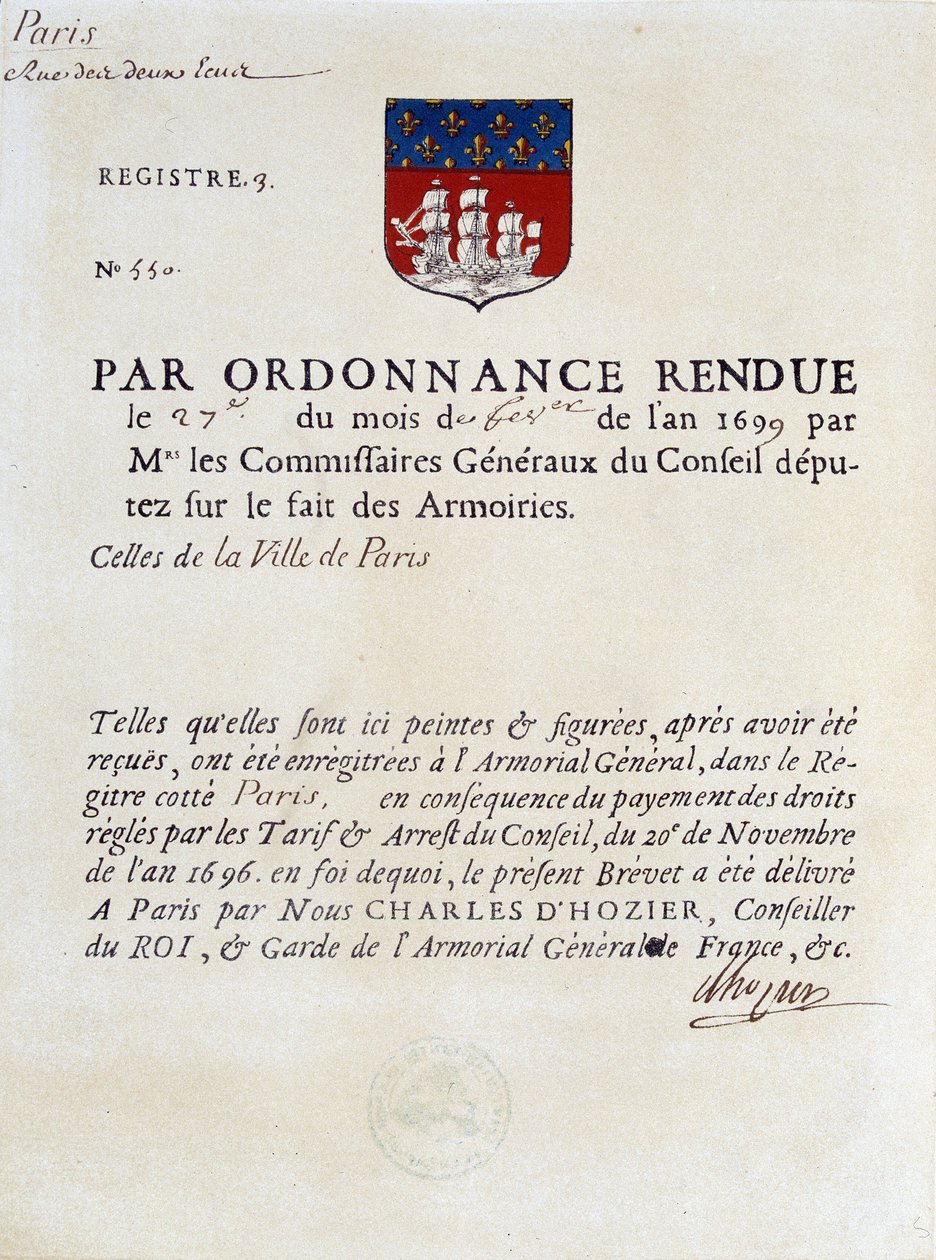 Order establishing the Arms of the City of Paris, February 27 by French School