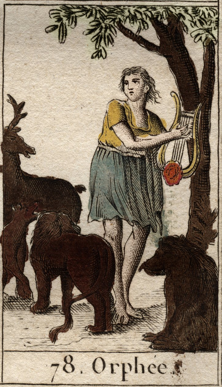 Orpheus charms the wild animals by playing his lyre. From 